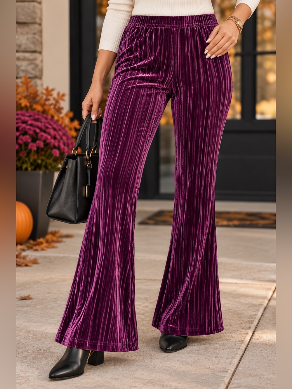 Wild Fable Women’s S Purple Ribbed Velvet Flare Pants High Rise NWT